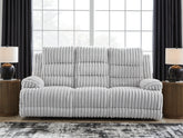 Tampa Furniture Outlet Lutz - Ashley Furniture - Rhines Falls Living Room - REC PWR Sofa w/Drop Down Table / Alloy - PC4280499